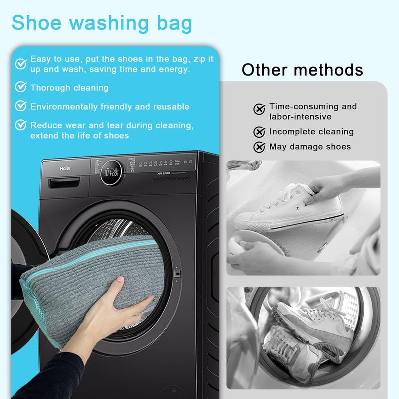 CNEYSID XXL Shoe Washing Machine Bag - Reusable Shoes Cleaning Bags for Washer And Dryer, Durable Zipper Laundry Shoe Bag 360° Deep Clean Sneaker Tennis Include Delicate Laundry Bag/Bra Laundry Bags (Gray) - Image 3